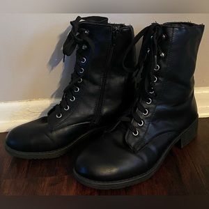 Bamboo Women’s Black Lace-Up Zip Boots